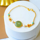 Hetian Chalcedony Turquoise Inlaid Bracelet Chinese Retro Ethnic Style