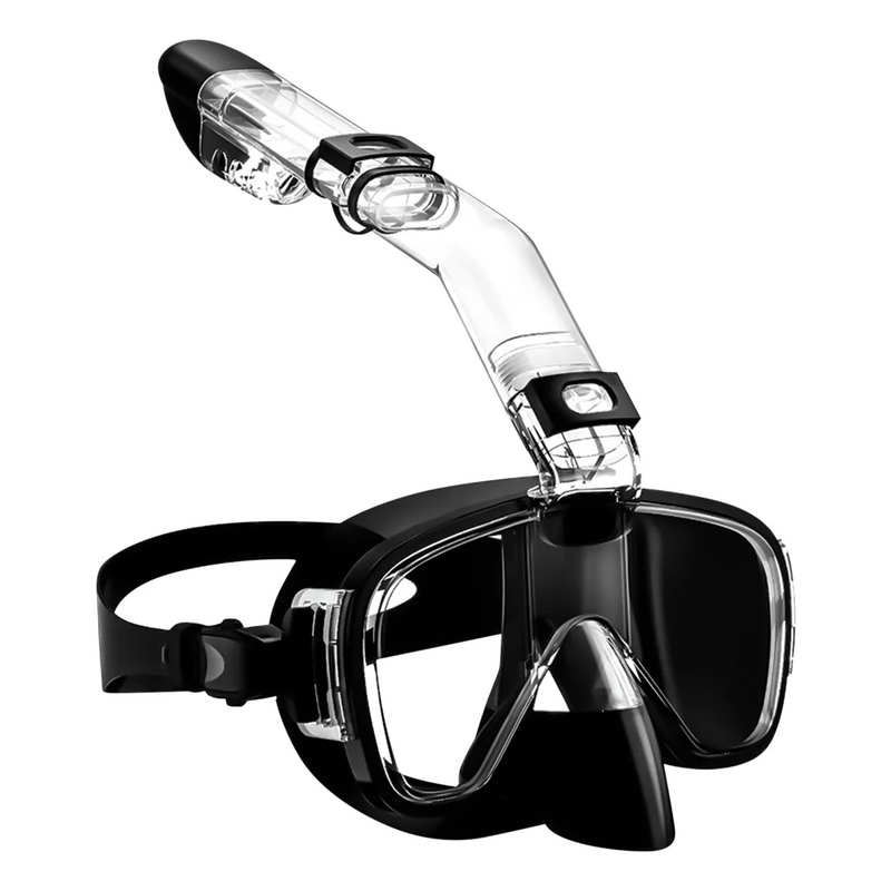 Foldable Snorkel Mask Set with Dry & Camera Mount-Black
