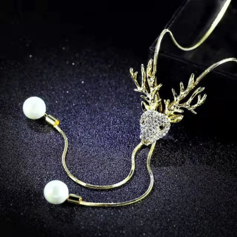 Pink Zircon Long Necklace Sweater Chain Crystal Rhinestone Pendant Necklaces