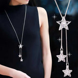 Pink Zircon Long Necklace Sweater Chain Crystal Rhinestone Pendant Necklaces