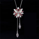 Pink Zircon Long Necklace Sweater Chain Crystal Rhinestone Pendant Necklaces