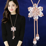 Pink Zircon Long Necklace Sweater Chain Crystal Rhinestone Pendant Necklaces