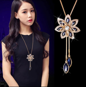 Pink Zircon Long Necklace Sweater Chain Crystal Rhinestone Pendant Necklaces