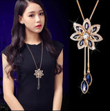 Pink Zircon Long Necklace Sweater Chain Crystal Rhinestone Pendant Necklaces