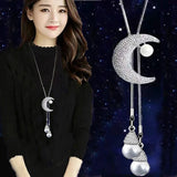 Pink Zircon Long Necklace Sweater Chain Crystal Rhinestone Pendant Necklaces
