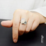 Snow Tire Plum Bone Sterling Silver Chalcedony Jade Ring