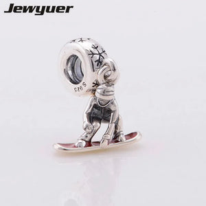 Snowboard Silver Dangle Red Enamel Charms 925 Sterling Silver DIY