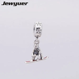 Snowboard Silver Dangle Red Enamel Charms 925 Sterling Silver DIY
