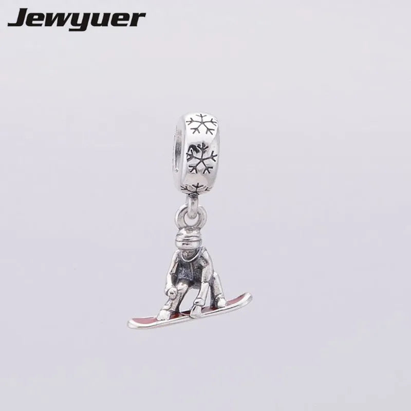 Snowboard Silver Dangle Red Enamel Charms 925 Sterling Silver DIY