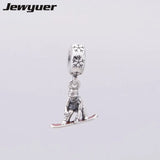 Snowboard Silver Dangle Red Enamel Charms 925 Sterling Silver DIY