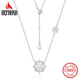 Snowflake 925 Sterling Silver Necklace Zircon Shell Pearl Pendant