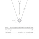 Snowflake 925 Sterling Silver Necklace Zircon Shell Pearl Pendant