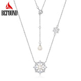 Snowflake 925 Sterling Silver Necklace Zircon Shell Pearl Pendant