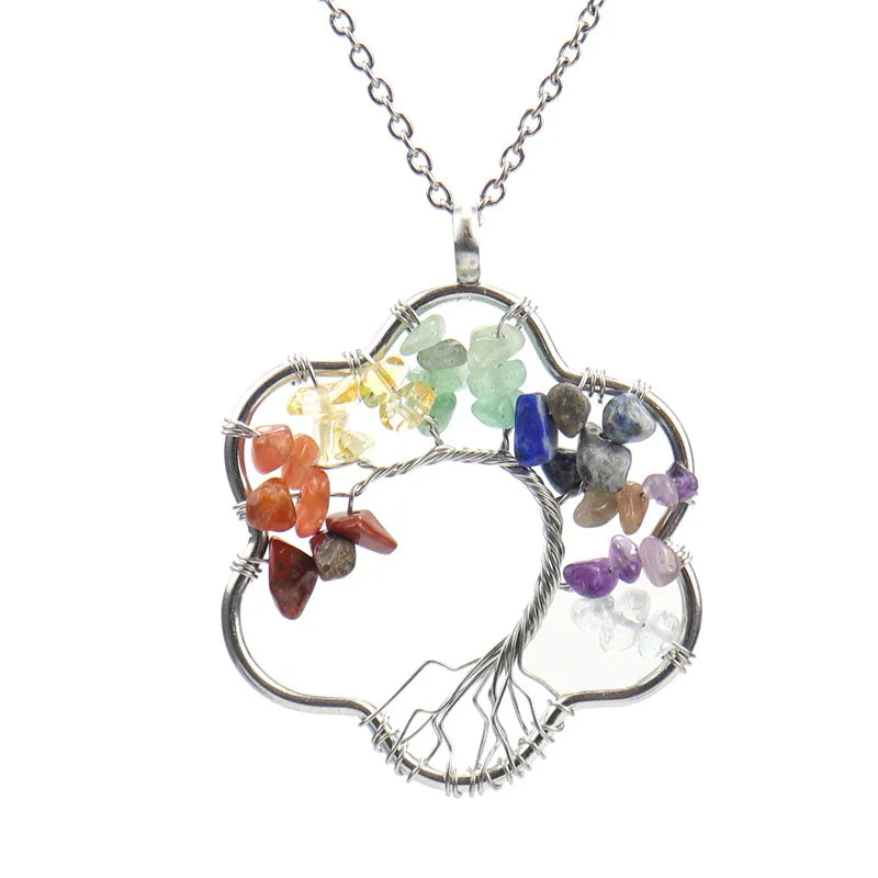 Snowflake Gravel Crystal Tree of Life Necklace