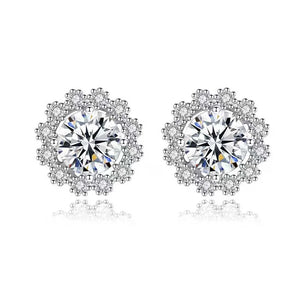 Snowflake Moissanite Stud Earrings 925 Silver Platinum Plated
