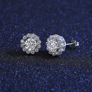 Snowflake Moissanite Stud Earrings 925 Silver Platinum Plated
