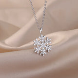 Snowflake Pendant Necklace Stainless Steel Long Chain Wedding Jewelry