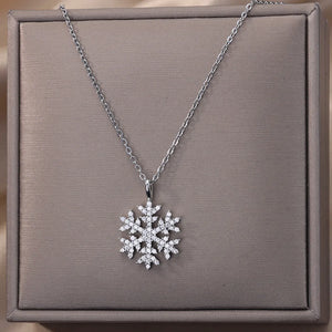 Snowflake Pendant Necklace Stainless Steel Long Chain Wedding Jewelry