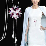 Snowflake Pink Zircon Long Necklace Sweater Chain Opal Flower Pendant Necklaces