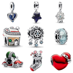 Snowflake Snowglobe Dangle Charms Silver 925 for Women Jewelry Making