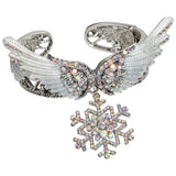 Snowflake Wing Bangle Bracelet Silver Crystal Jewelry