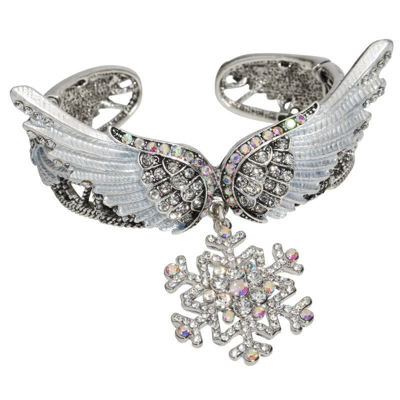 Snowflake Wing Bangle Bracelet Silver Crystal Jewelry