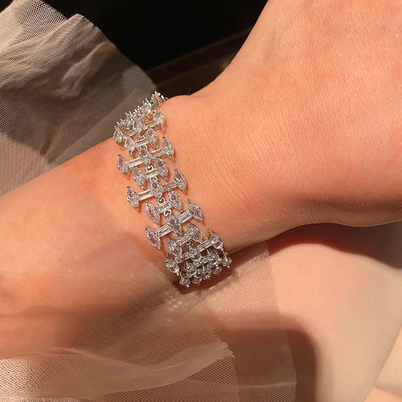 Snowflake Water Drop Bracelet Double Row Crystal Sparkling Hand Chain