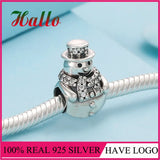 Snowman Charm Crystal Bead 925 Sterling Silver Bracelet Charms Jewelry Making