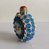 Snuff Bottle Inlay Gem Eight horses painting Noctilucent Antique Cat's Eye