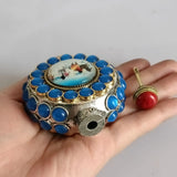 Snuff Bottle Inlay Gem Eight horses painting Noctilucent Antique Cat's Eye