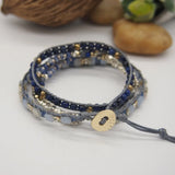 Sodalite Lapis Lazuli Triple Strands 5 Wraps Bohemian Beadwork Crystal Bracelet