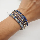 Sodalite Lapis Lazuli Triple Strands 5 Wraps Bohemian Beadwork Crystal Bracelet