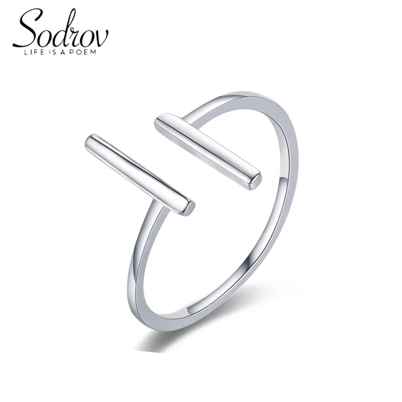 Sodrov Silver 925 Double T Ring Open Adjustable Classic Silver Ring