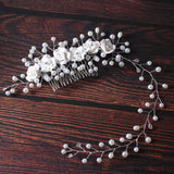 Soft Pottery Bride Bristle Comb Wedding Pearl Head Flower Hairpin Headdress