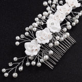Soft Pottery Bride Bristle Comb Wedding Pearl Head Flower Hairpin Headdress
