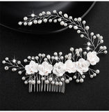 Soft Pottery Bride Bristle Comb Wedding Pearl Head Flower Hairpin Headdress