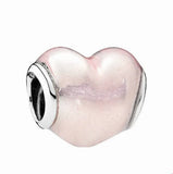 Soft Rose Enamel Glittering Pendant - Silver Gemstone Beads
