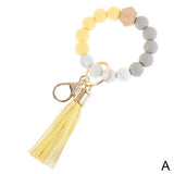Wood Beads Bracelet With Tassel & Keys for Women Multicolor Keychain