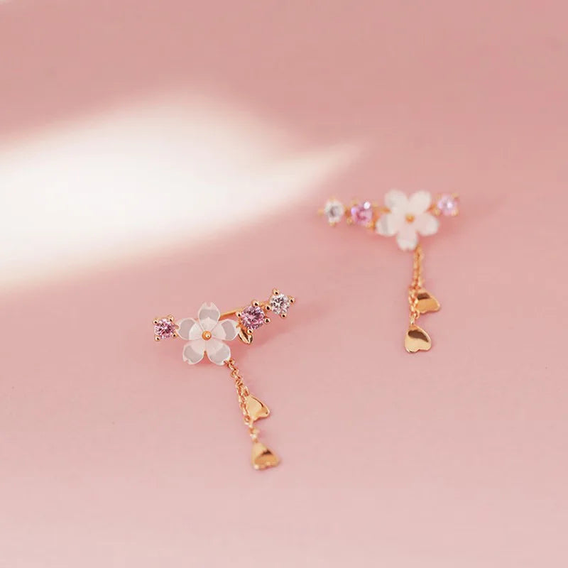 100% 14K Long Ear Cuff Stud Earrings Rhinestone Flower Earrings