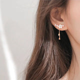 100% 14K Long Ear Cuff Stud Earrings Rhinestone Flower Earrings