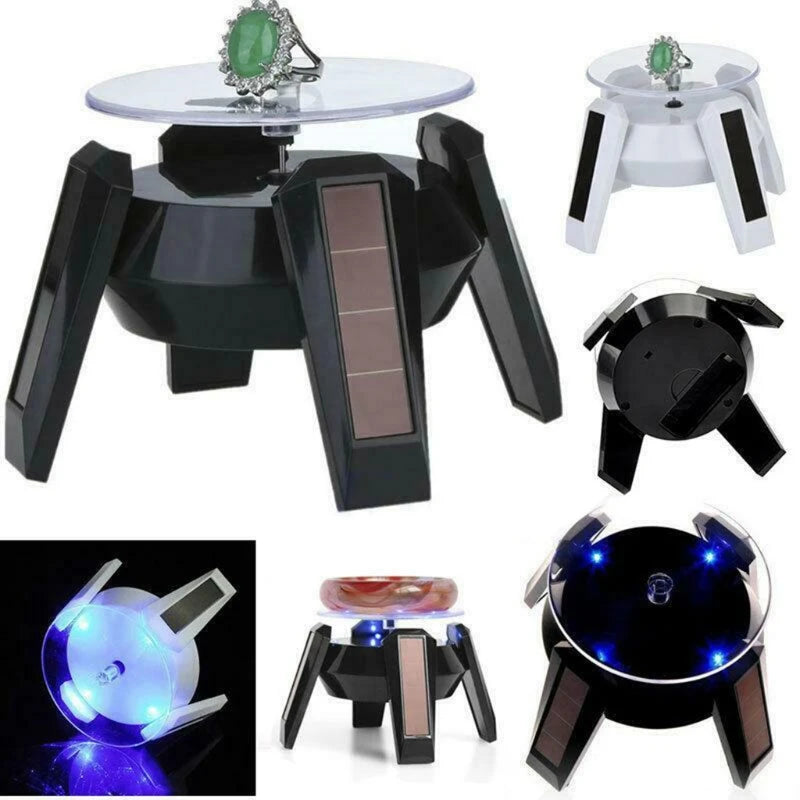 360 Degree Solar Power Jewelry Rotating Display Stand with LED Light