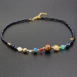 Solar System Necklace Universe Galaxy 8 Natural Stone Beads Necklaces