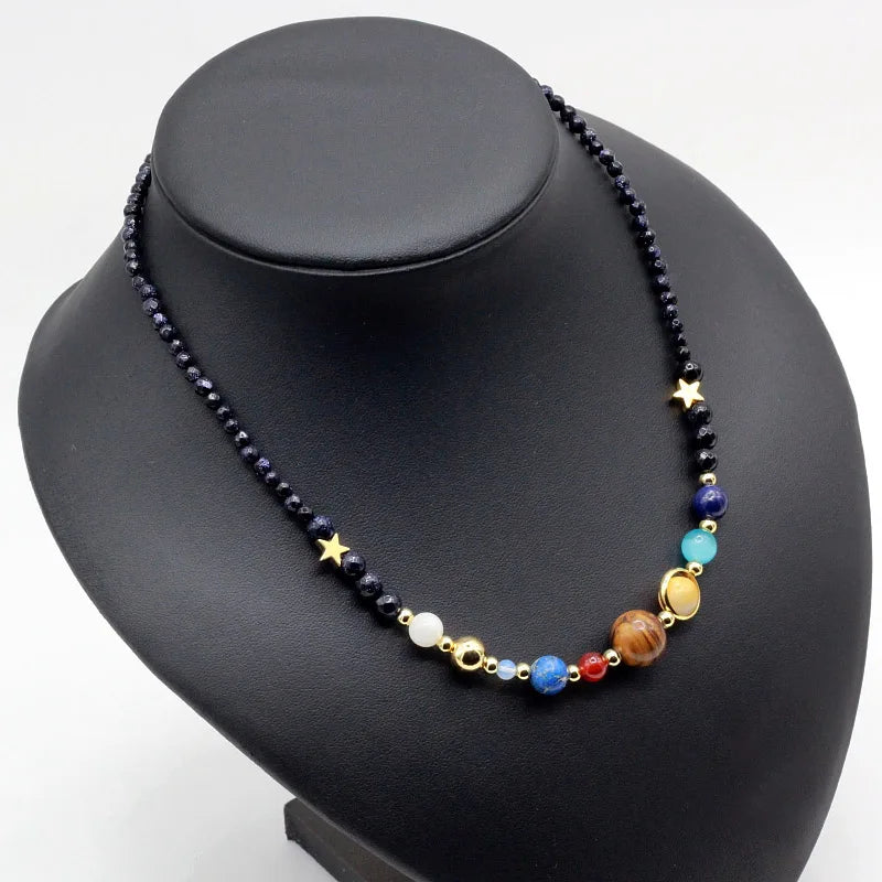 Solar System Necklace Universe Galaxy 8 Natural Stone Beads Necklaces
