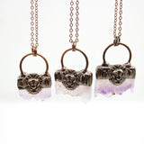 Bronze Lion Amethyst Geode Slice Pendant Necklace