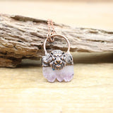 Bronze Lion Amethyst Geode Slice Pendant Necklace