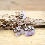 Bronze Lion Amethyst Geode Slice Pendant Necklace