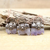 Bronze Lion Amethyst Geode Slice Pendant Necklace