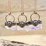 Bronze Lion Amethyst Geode Slice Pendant Necklace