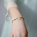 Solid 14k Women's Bracelet Natural Jade Stone