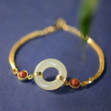 Solid 14k Women's Bracelet Natural Jade Stone